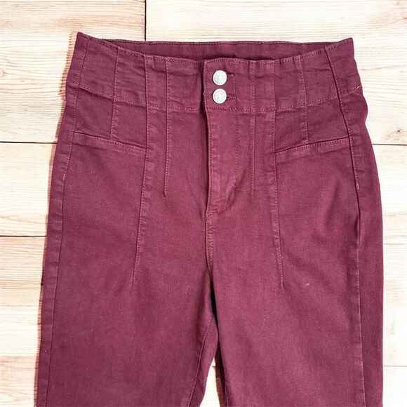 Forever 21 High Rise Waisted Jeans Flare Bellbottom Burgundy Red 28” - Picture 3 of 10
